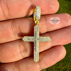 Moissanite Gold Tone Point Cross Pendant