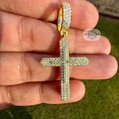 Moissanite Gold Tone Point Cross Pendant
