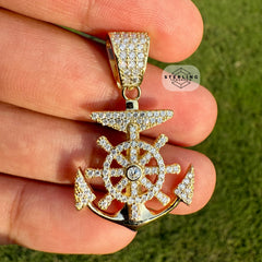 Moissanite Gold Tone Anchor Pendant