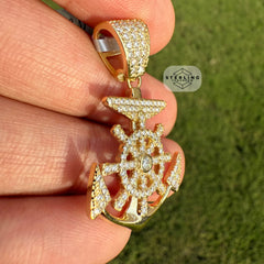 Moissanite Gold Tone Anchor Pendant