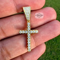 Moissanite Slim Gold Tone Cross Pendant