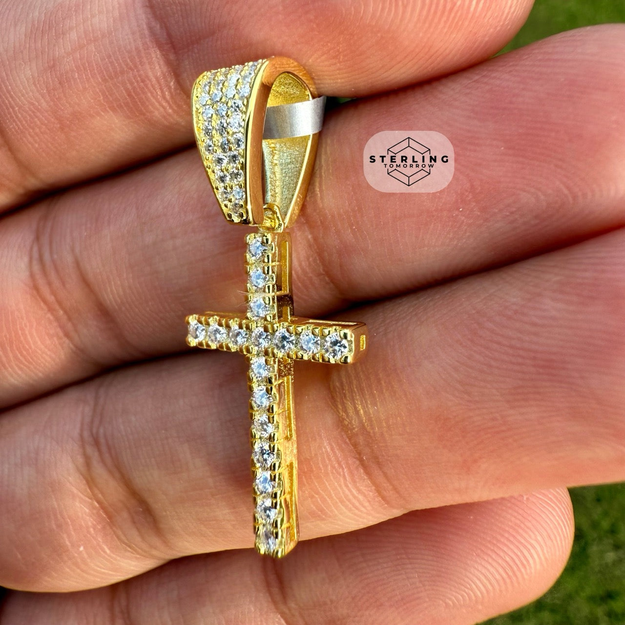 Moissanite Slim Gold Tone Cross Pendant