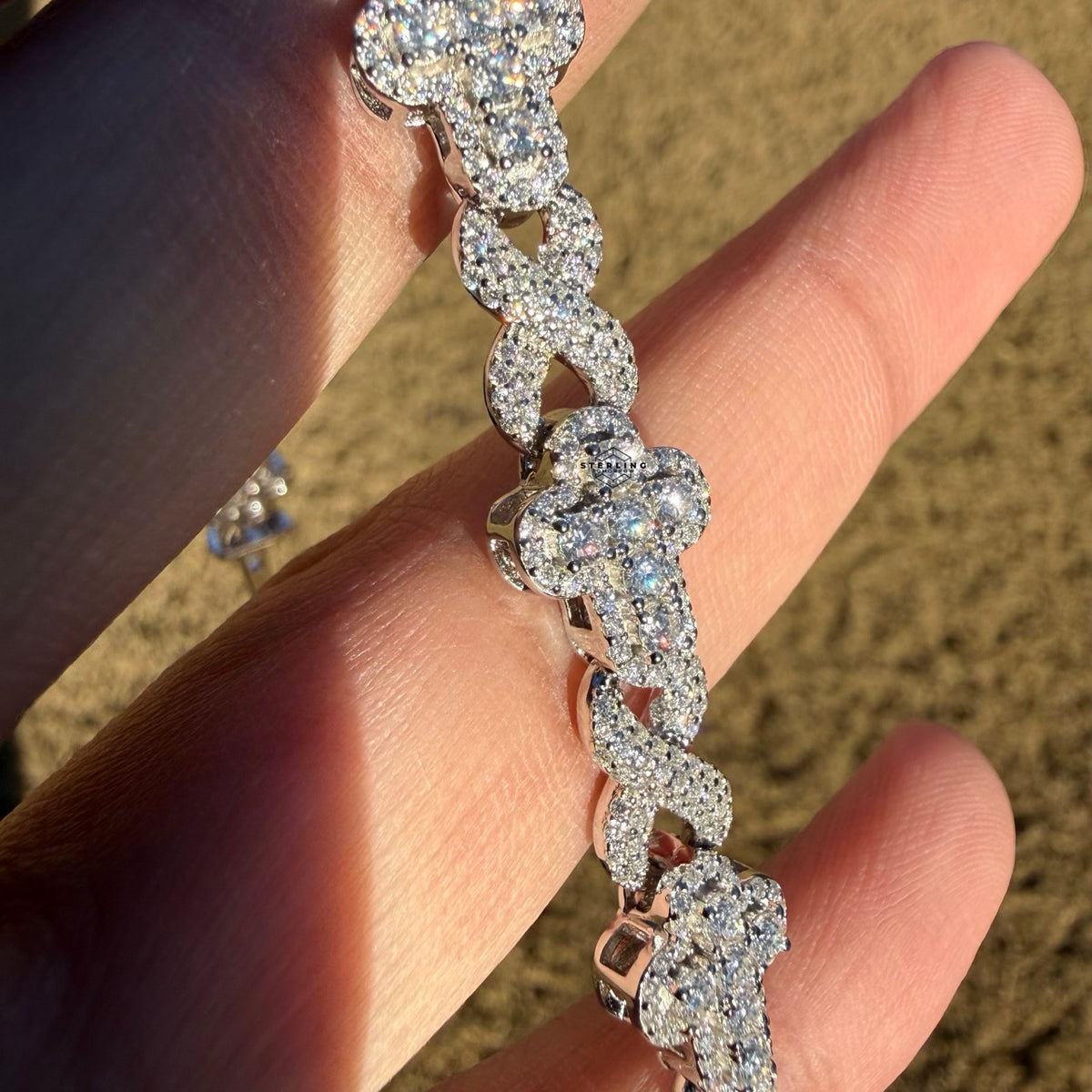 Cross Infinity 10mm 8" 925 Silver Iced CZ Bracelet