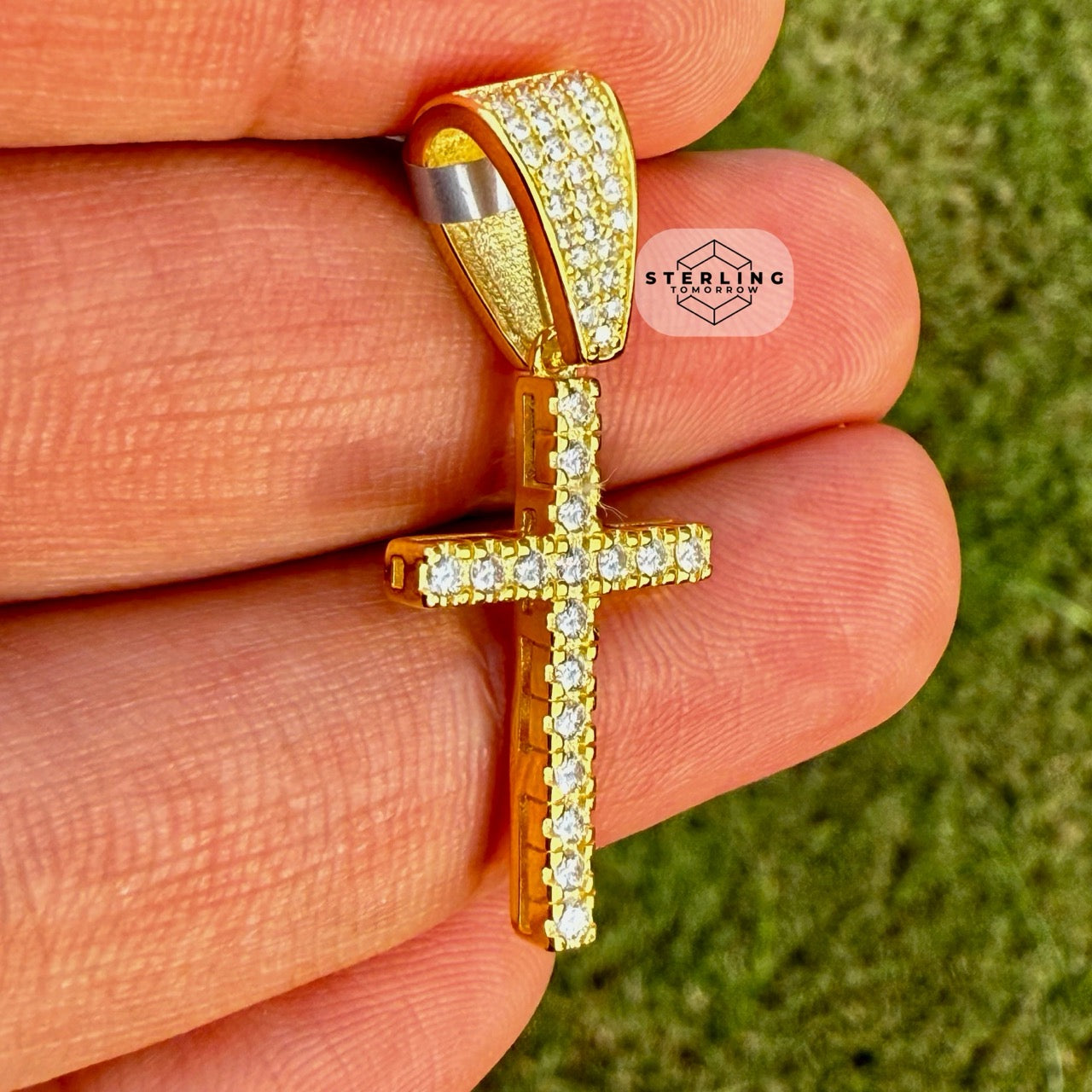 Moissanite Slim Gold Tone Cross Pendant