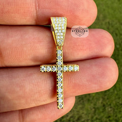 Moissanite Slim Gold Tone Cross Pendant