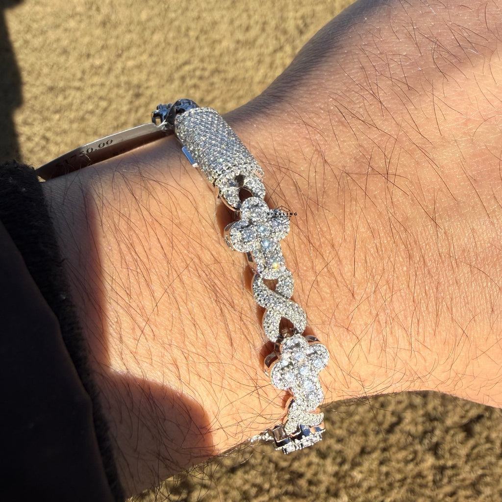 Cross Infinity 10mm 8" 925 Silver Iced CZ Bracelet