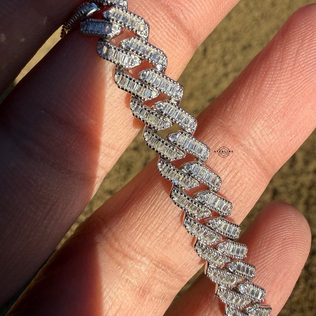 925 Sterling Silver Baguette Cuban Bracelet 8mm 8"