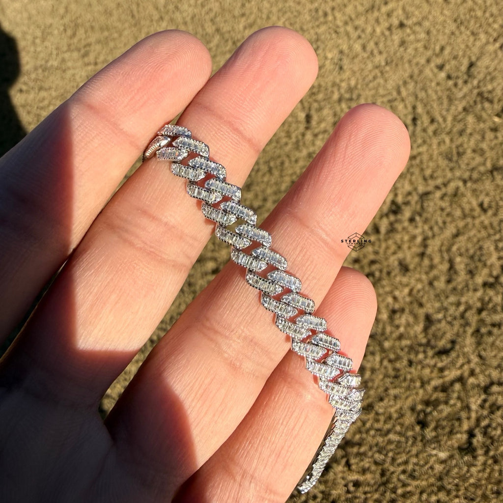 925 Sterling Silver Baguette Cuban Bracelet 8mm 8"