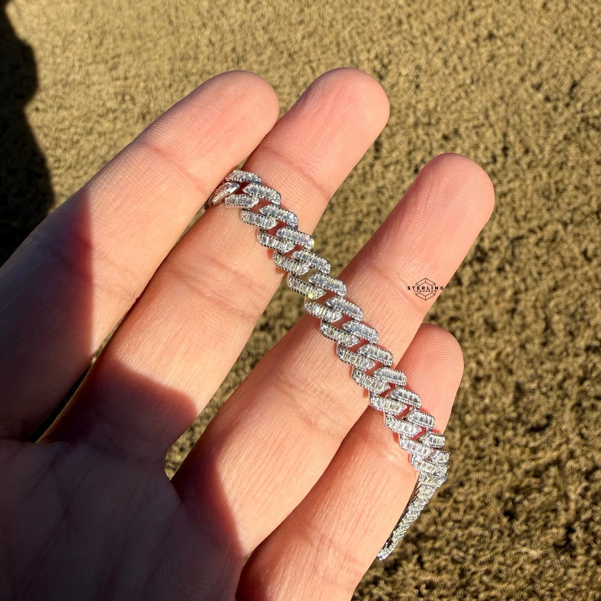 925 Sterling Silver Baguette Cuban Bracelet 8mm 8"