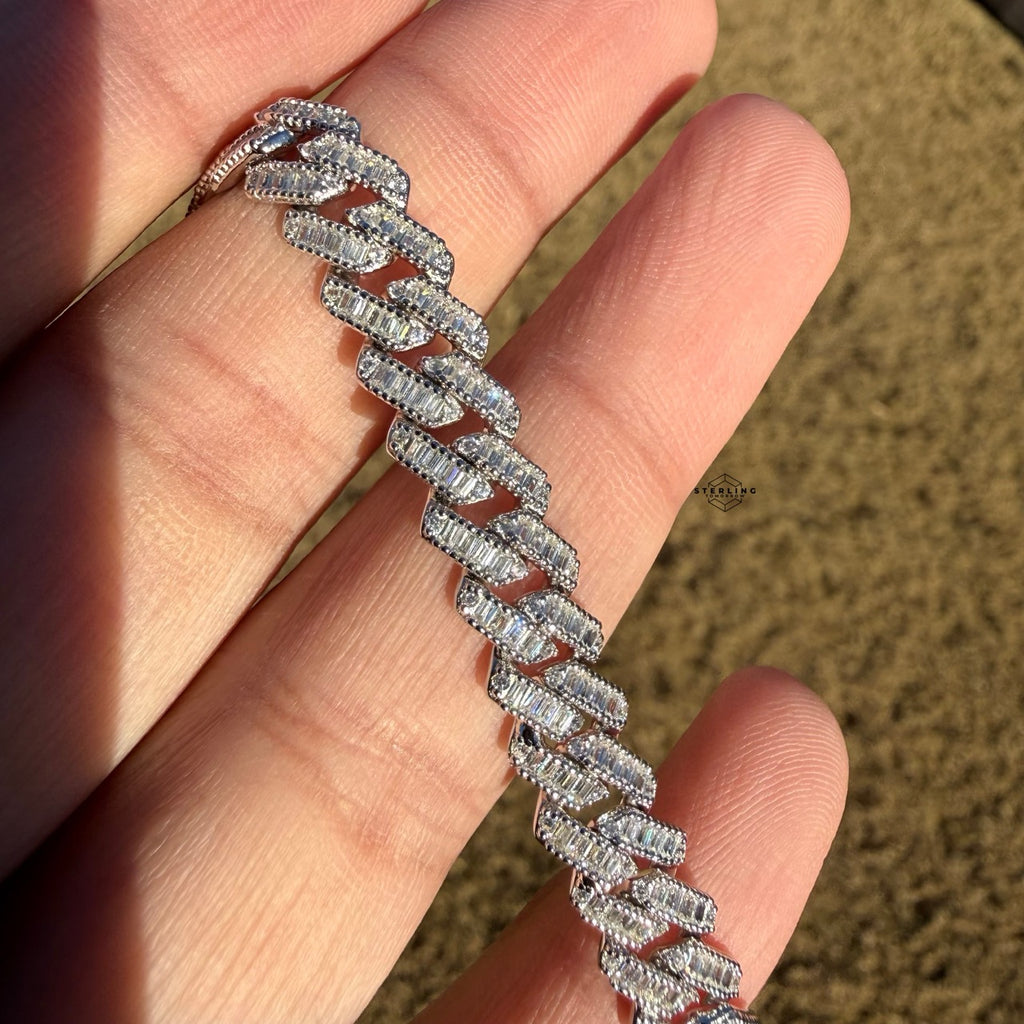 925 Sterling Silver Baguette Cuban Bracelet 8mm 8"