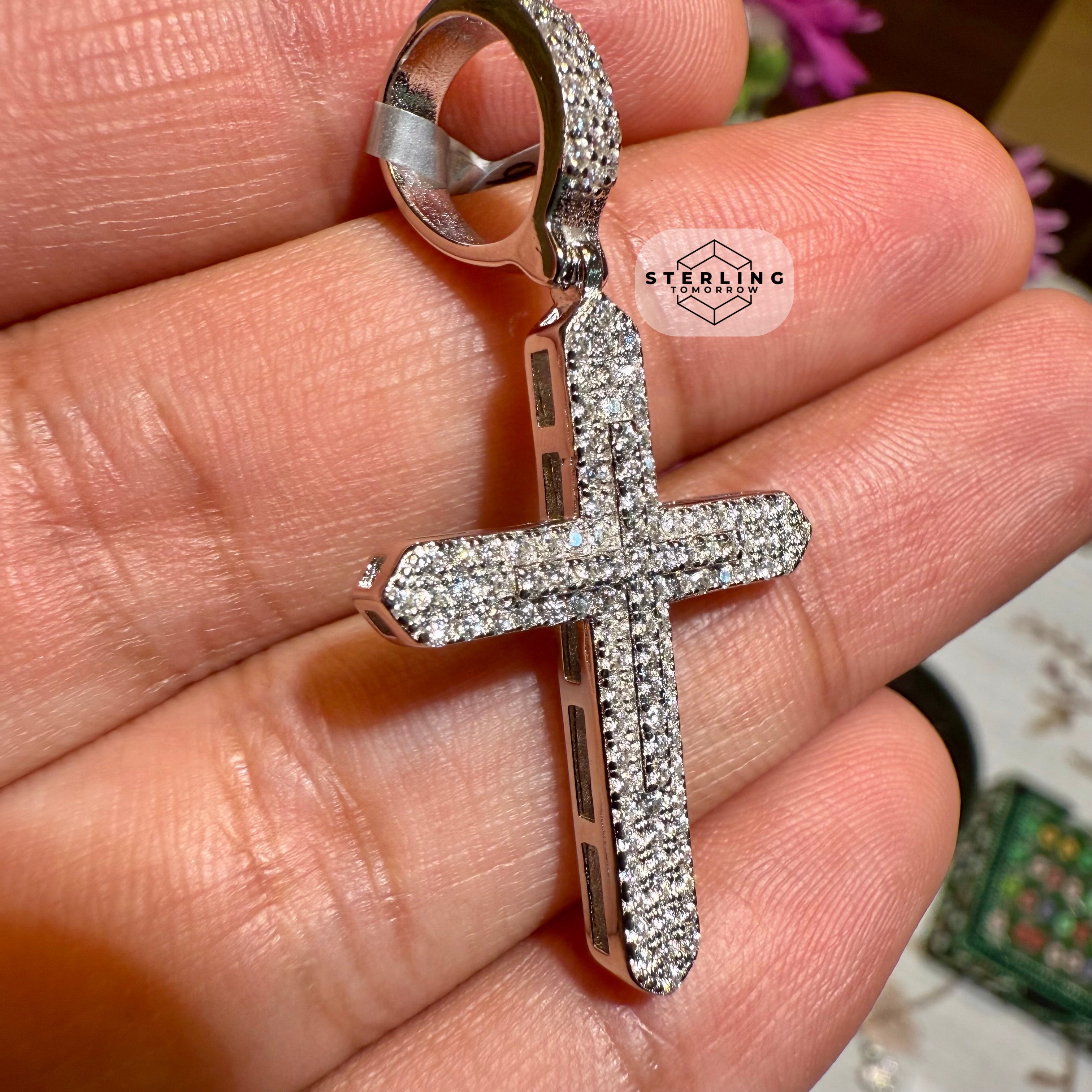 Moissanite Point Cross Pendant
