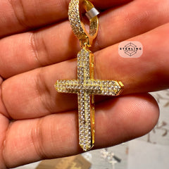 Moissanite Gold Tone Point Cross Pendant