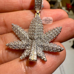 Marijuana Leaf Moissanite 2" Pendant