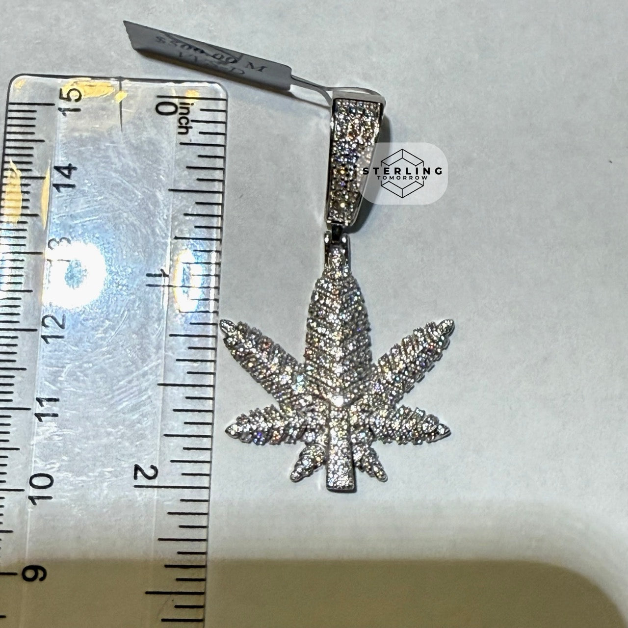 Marijuana Leaf Moissanite 2" Pendant