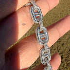 Baguette Oval Link Iced Bracelet 13mm 8" 925 Sterling Silver CZ