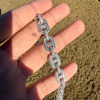Baguette Oval Link Iced Bracelet 13mm 8" 925 Sterling Silver CZ
