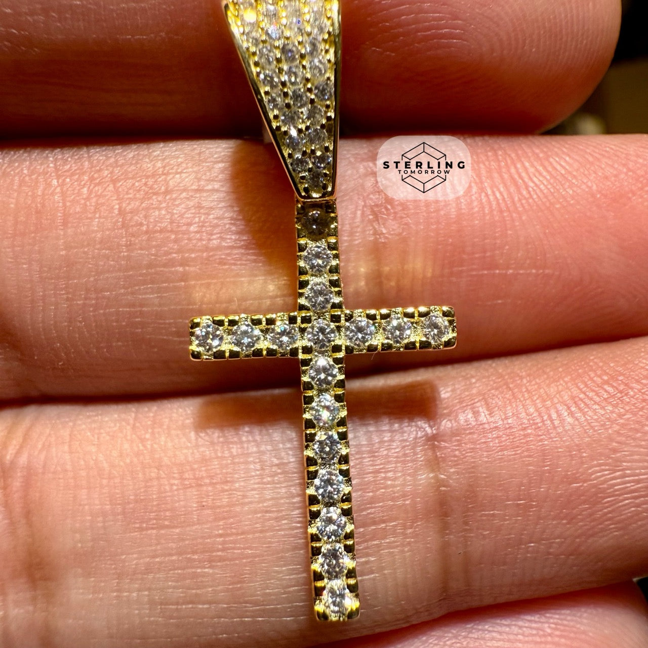 Moissanite Slim Gold Tone Cross Pendant
