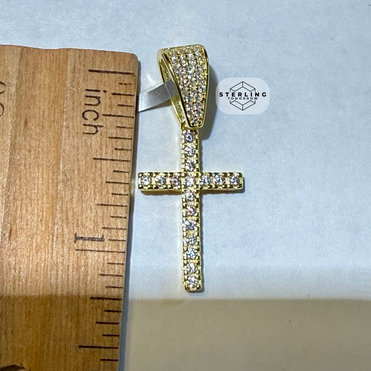 Moissanite Slim Gold Tone Cross Pendant