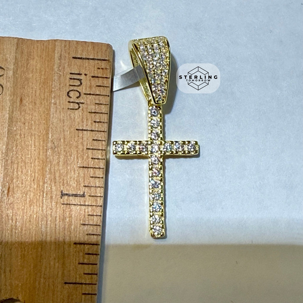 Moissanite Slim Gold Tone Cross Pendant