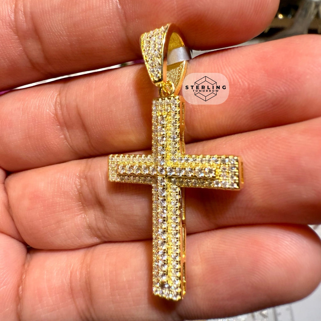 Moissanite 1.5" Gold Tone Iced Out Cross Pendant