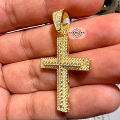 Moissanite 1.5" Gold Tone Iced Out Cross Pendant