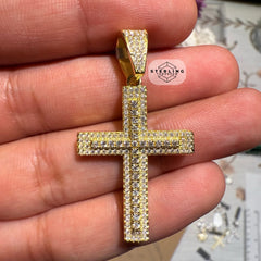 Moissanite 1.5" Gold Tone Iced Out Cross Pendant