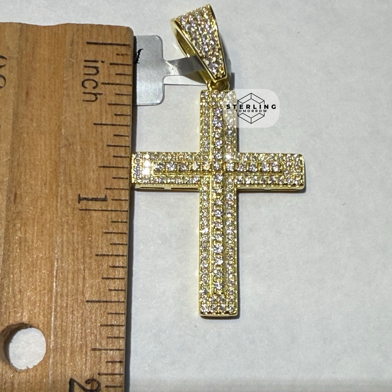 Moissanite 1.5" Gold Tone Iced Out Cross Pendant