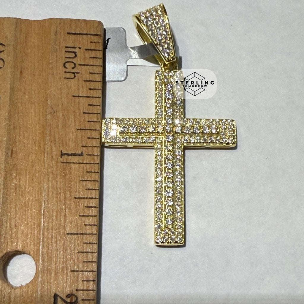 Moissanite 1.5" Gold Tone Iced Out Cross Pendant