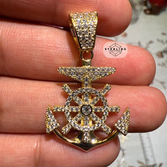 Moissanite Gold Tone Anchor Pendant