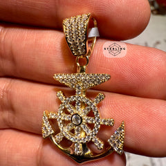Moissanite Gold Tone Anchor Pendant