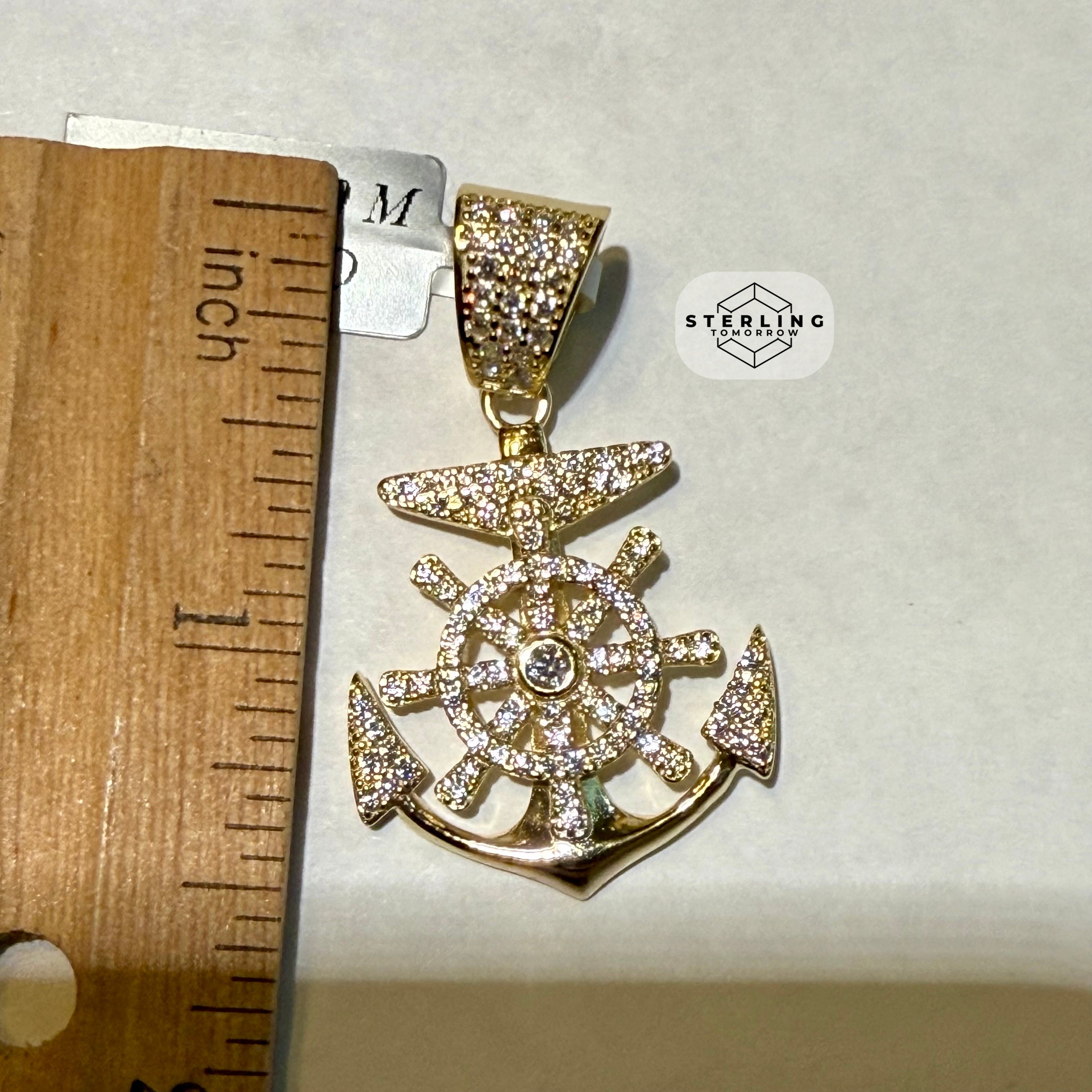 Moissanite Gold Tone Anchor Pendant