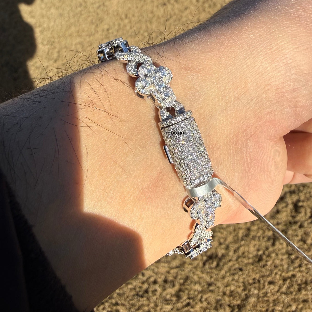 Cross Infinity 10mm 8" 925 Silver Iced CZ Bracelet