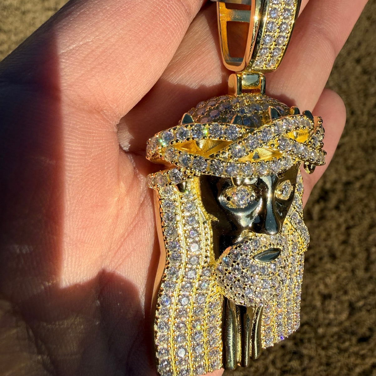 Moissanite 3" Jesus Pendant Gold Tone