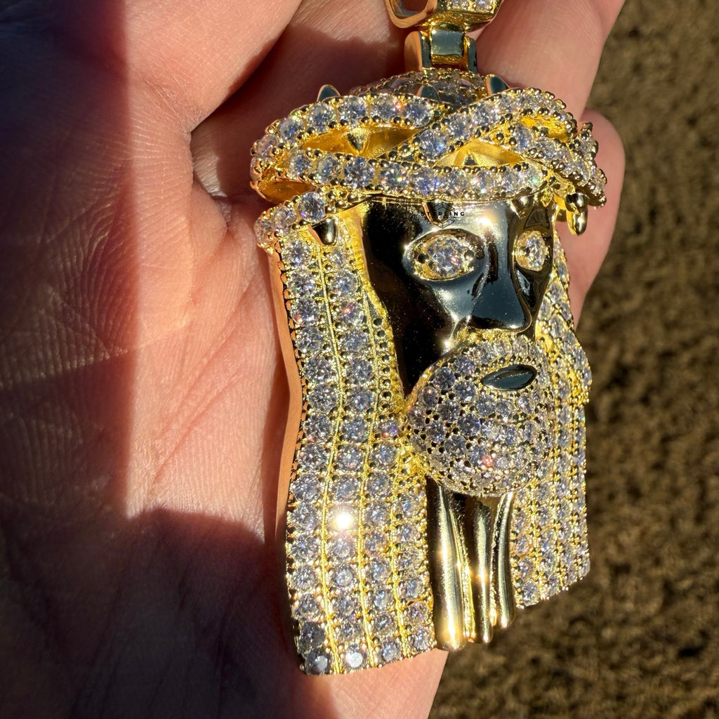 Moissanite 3" Jesus Pendant Gold Tone