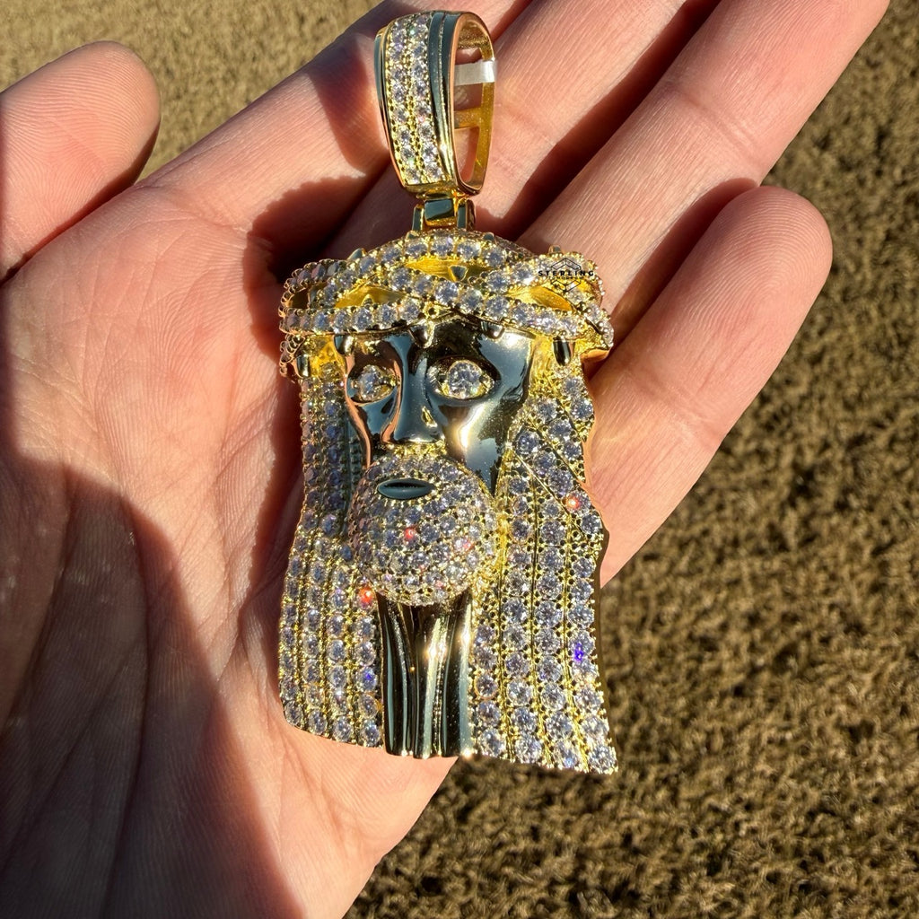 Moissanite 3" Jesus Pendant Gold Tone