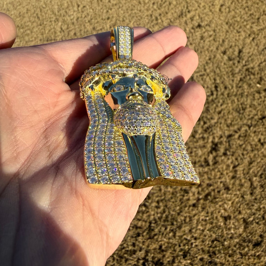 Moissanite 3" Jesus Pendant Gold Tone
