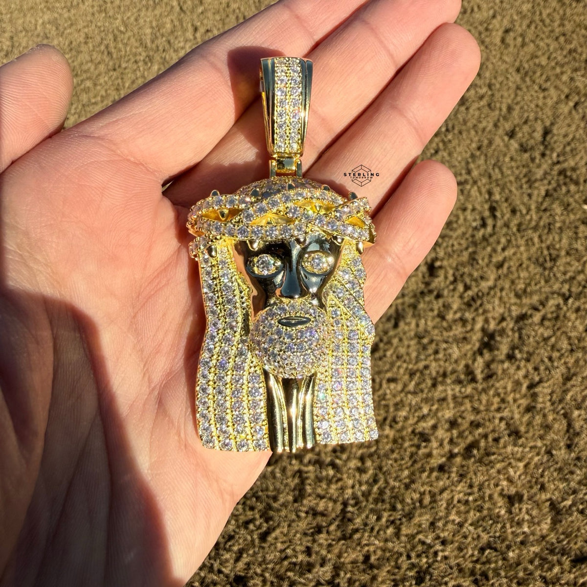 Moissanite 3" Jesus Pendant Gold Tone