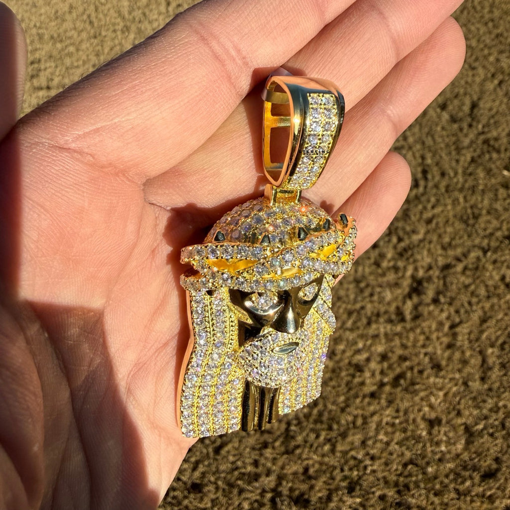 Moissanite 3" Jesus Pendant Gold Tone