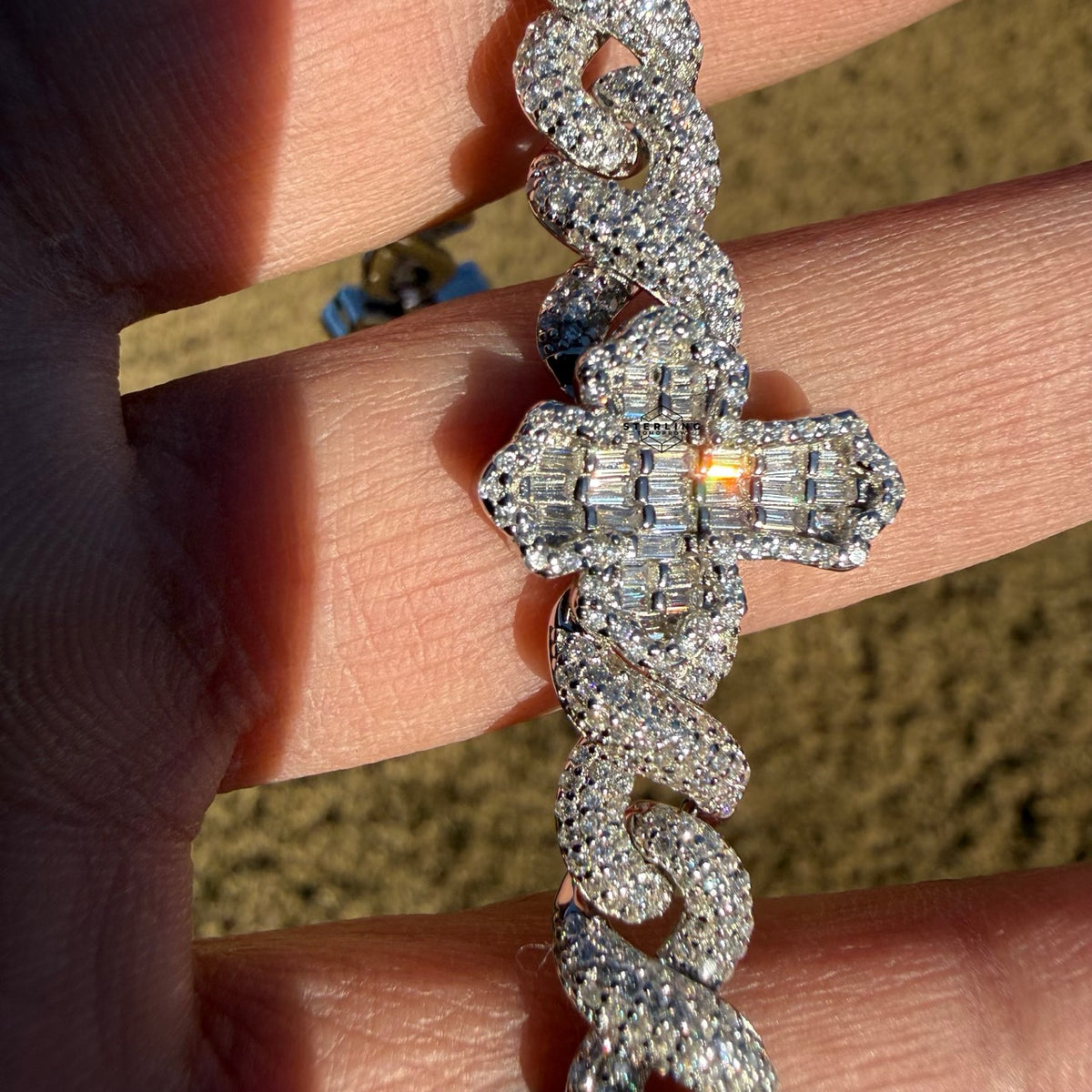 Baguette Cross Infinity 925 Sterling Silver Bracelet 18mm 8"