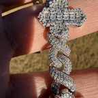 Baguette Cross Infinity 925 Sterling Silver Bracelet 18mm 8"