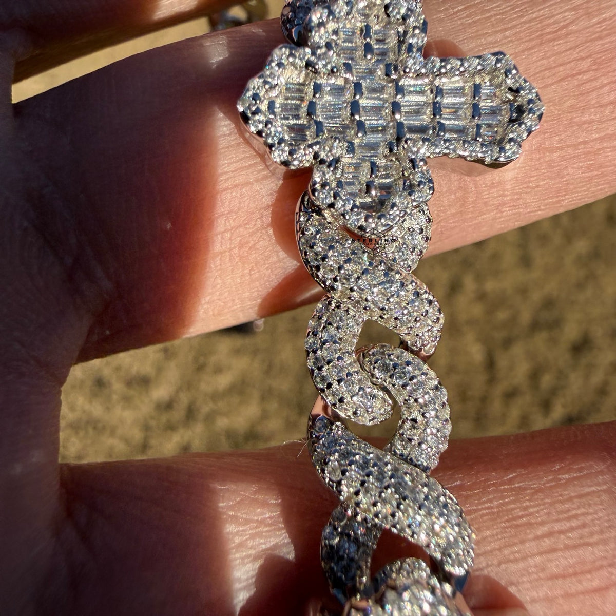 Baguette Cross Infinity 925 Sterling Silver Bracelet 18mm 8"
