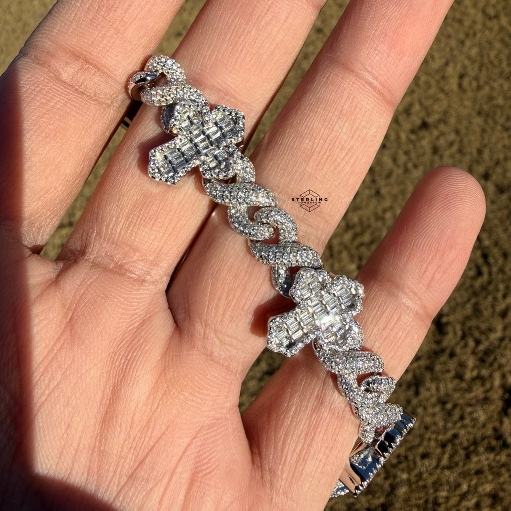 Baguette Cross Infinity 925 Sterling Silver Bracelet 18mm 8"