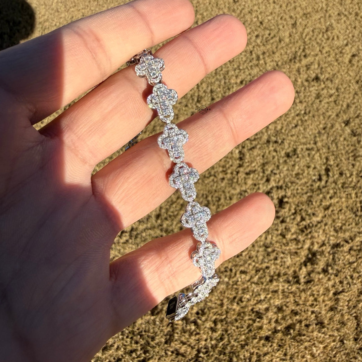 925 Sterling Silver Mens Cross Bracelet 12mm 8" CZ
