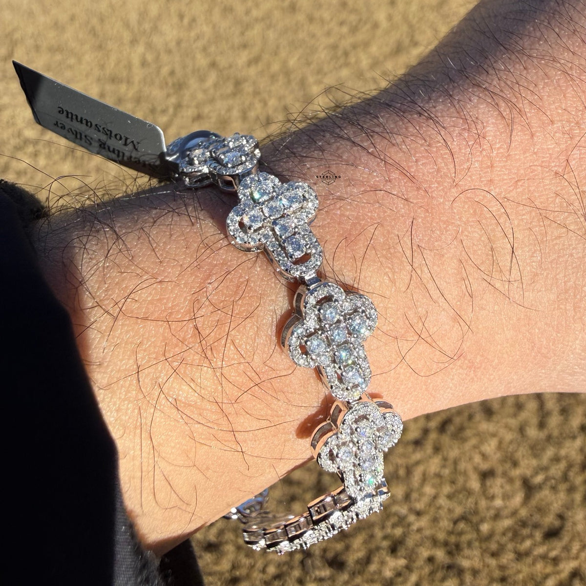 925 Sterling Silver Mens Cross Bracelet 12mm 8" CZ