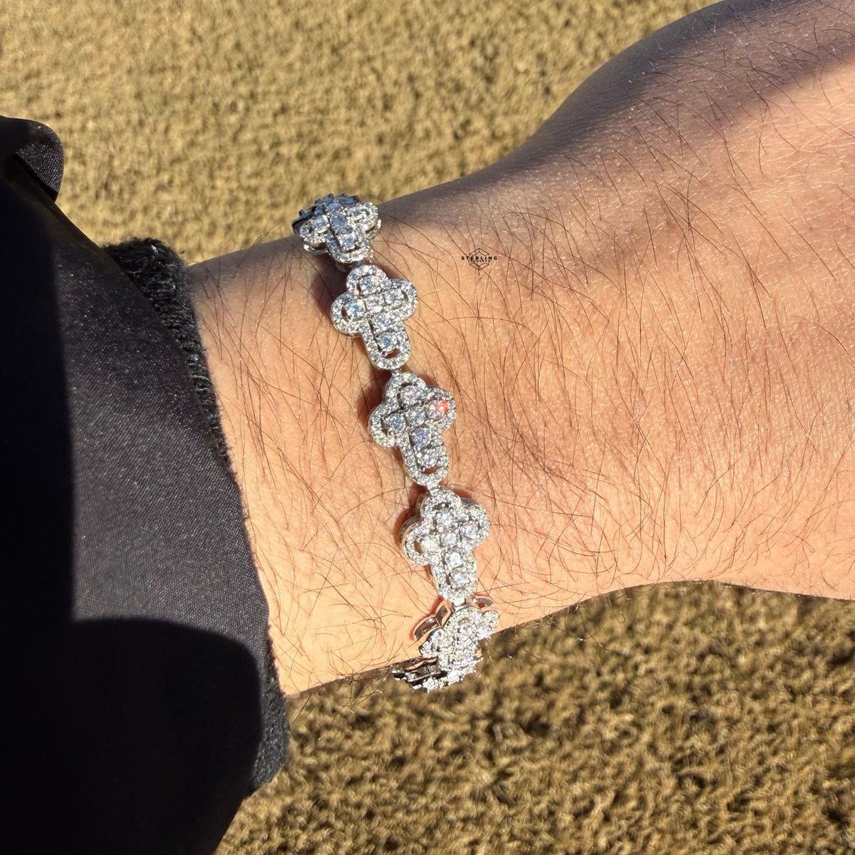 925 Sterling Silver Mens Cross Bracelet 12mm 8" CZ