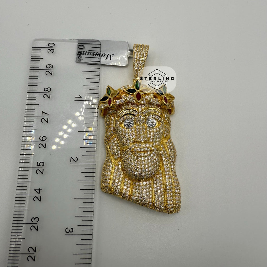 Moissanite Gold Tone Iced Out Jesus Pendant