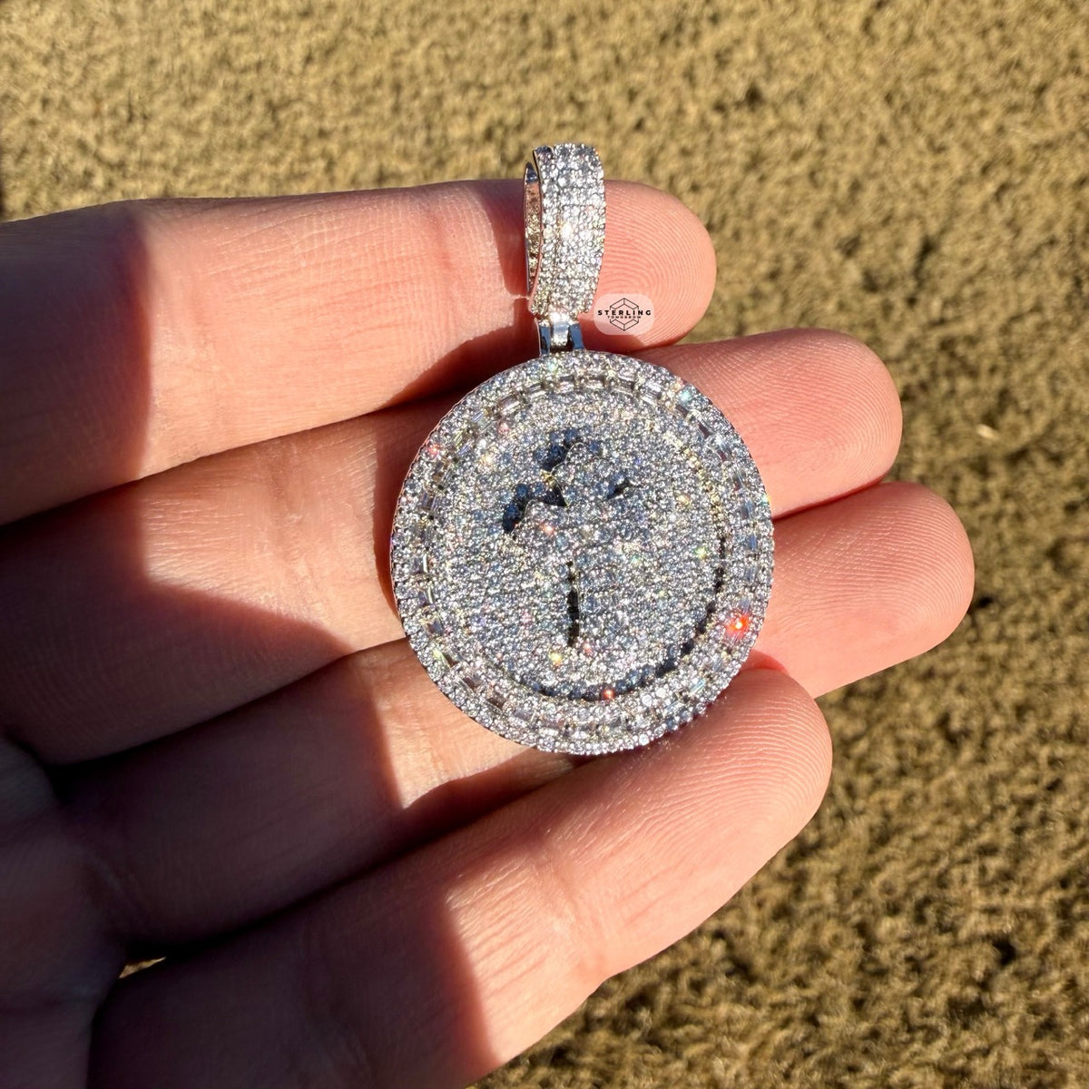 Iced Cross Medallion Silver Tone Pendant