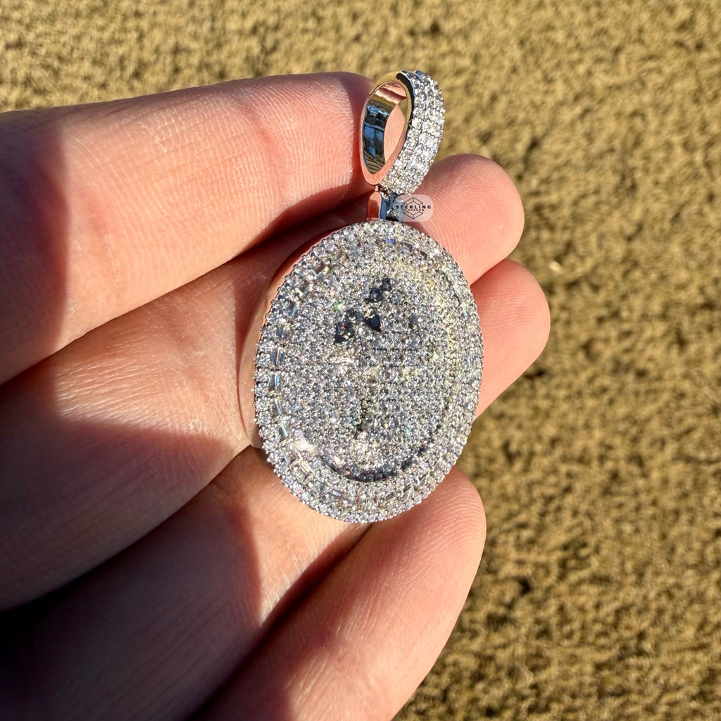 Iced Cross Medallion Silver Tone Pendant