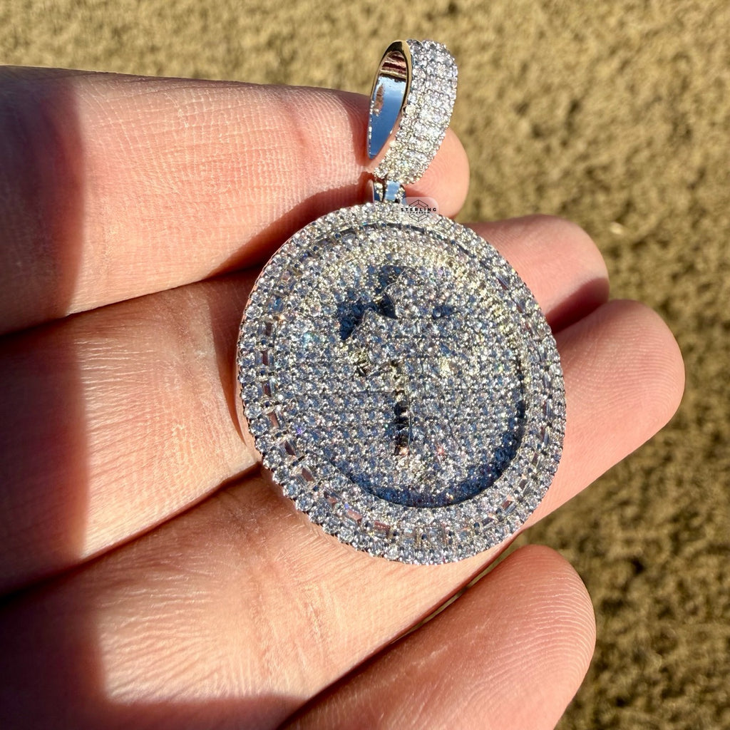 Iced Cross Medallion Silver Tone Pendant