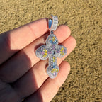 MultiColor Cross Pendant 14k White Gold Plated + Steel Rope Chain